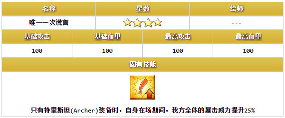 命运冠位指定崔斯坦羁绊礼装唯一一次谎言怎么样 命运冠位指定崔斯坦羁绊礼装好不好