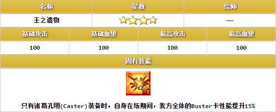 命运冠位指定诸葛孔明羁绊礼装是什么 命运冠位指定王之遗物效果介绍