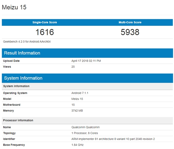魅族15现身GeekBench：搭载骁龙660