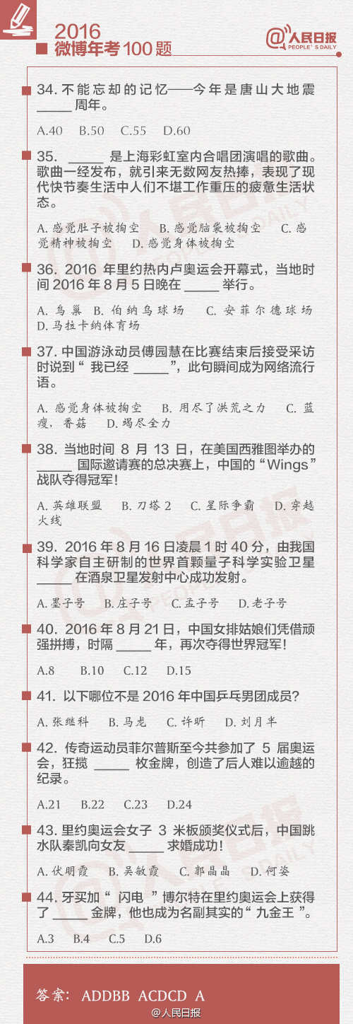 2016微博年考100题答案详解 2016微博年考100题答题答案地址