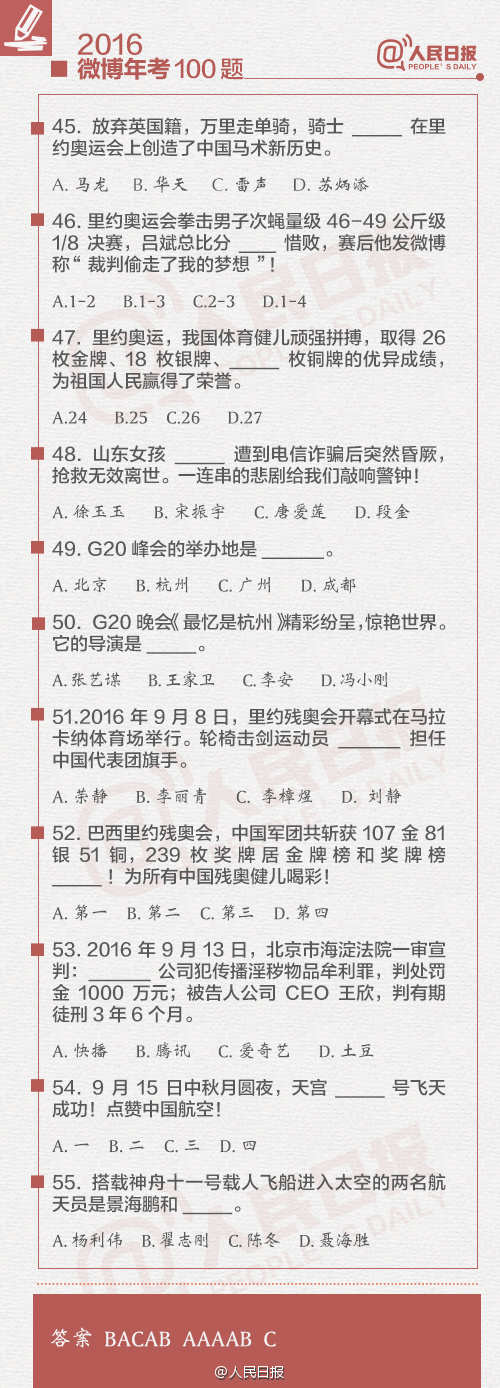2016微博年考100题答案详解 2016微博年考100题答题答案地址