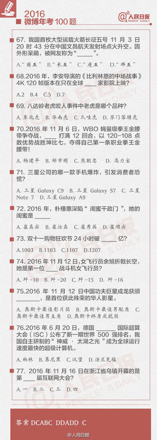 2016微博年考100题答案详解 2016微博年考100题答题答案地址