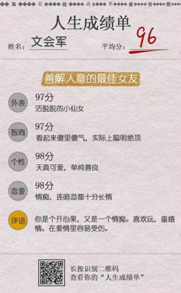 人生成绩单测试二维码扫码地址 微信人生成绩单测试怎么玩链接分享
